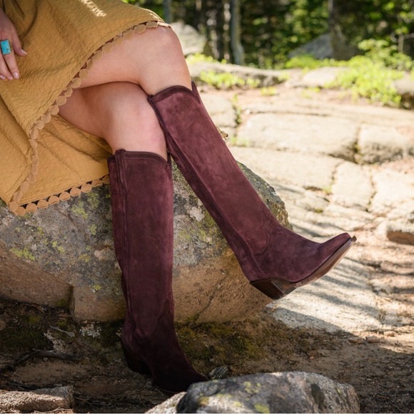 Free People Shoes - Sundance Burgundy Suede Slouch Western Cowboy Boots Women size 39